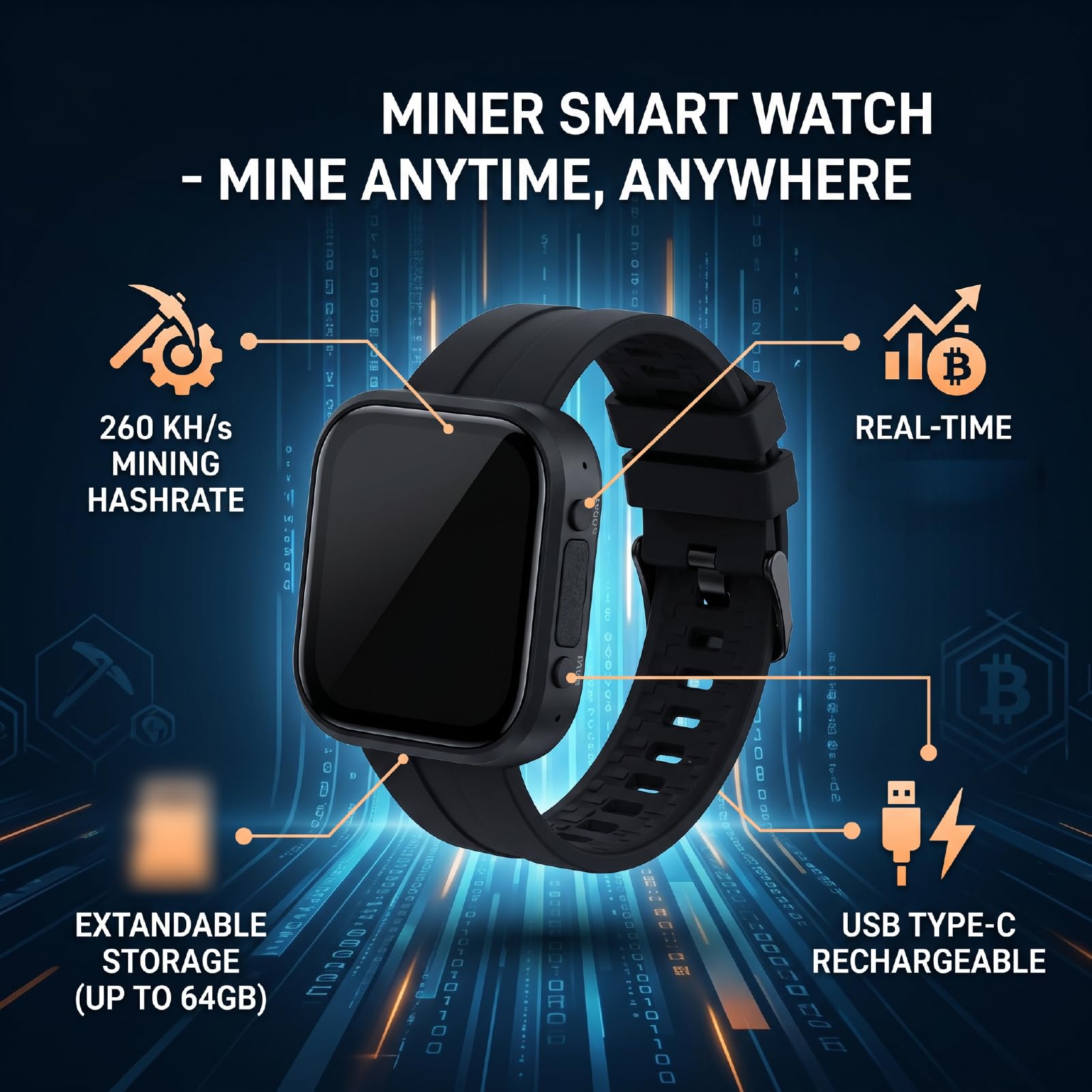 Denash Crypto Miner Watch 260KH/s Traqueur Minier Bitcoin Portable