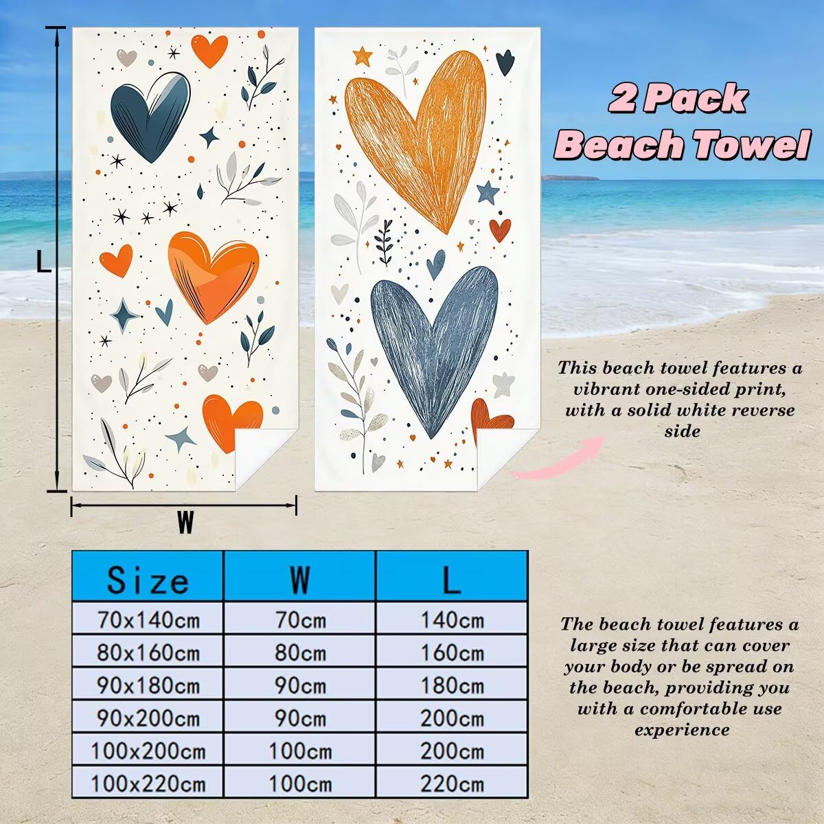 Ręcznik plażowy 100 x 200 cm, ręcznik gimnastyczny z mikrofibry szybkoschnący, zestaw 2 anty-piaskowych ręczników plażowych, lekki kompaktowy duży ręcznik z mikrofibry do podróży, prezent dla mężczyzn