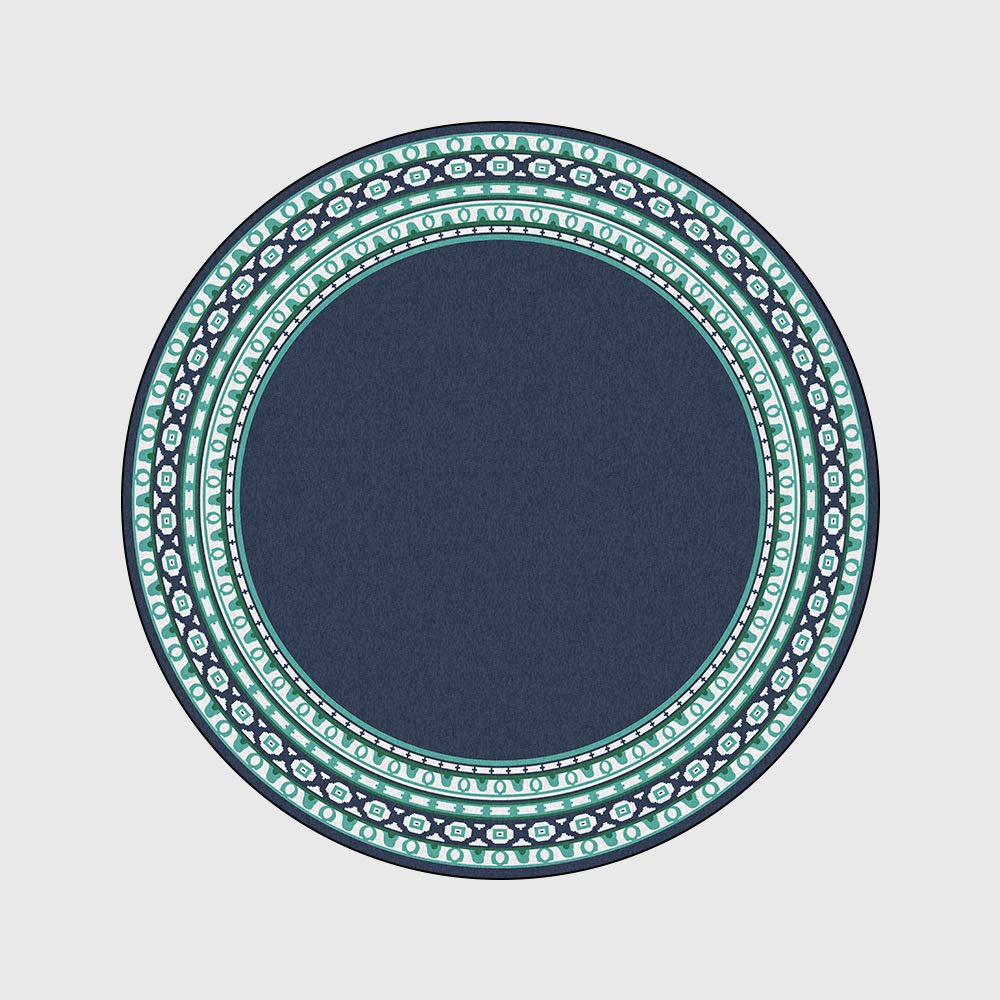 Schlafzimmer Waschbarer Teppich Rund ø 200 cm Wohnzimmer Groß Weiche Teppich Anti-Rutsch Unterseite Runder Teppich Mit Ethnischem Muster In Blau/Grün