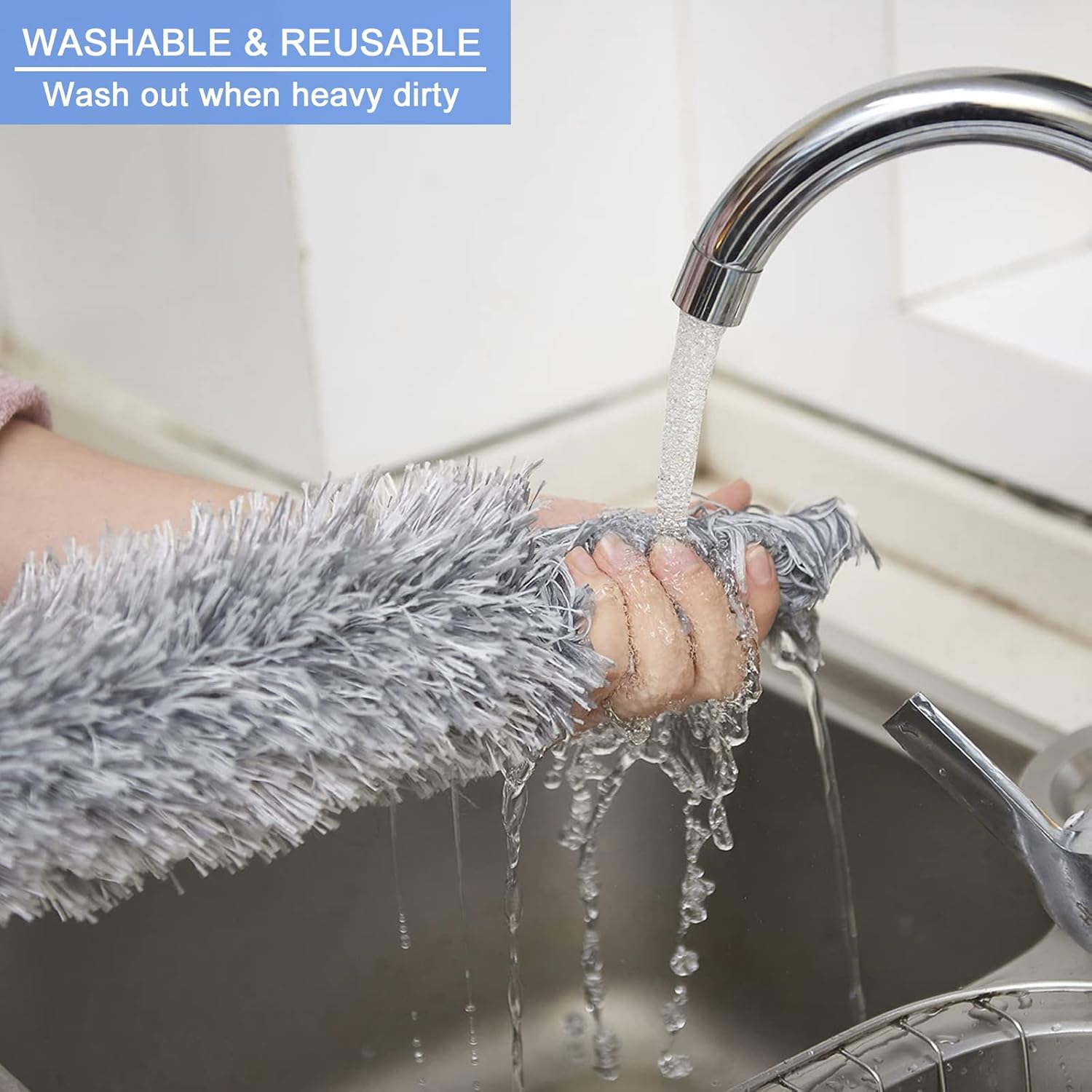 Dusters for Cleaning - Microfiber Duster with Extension Pole 35'' to 110'', Bendable Washable High Reach Duster for Cleaning Ceiling Fan, Furniture, Car, Gray