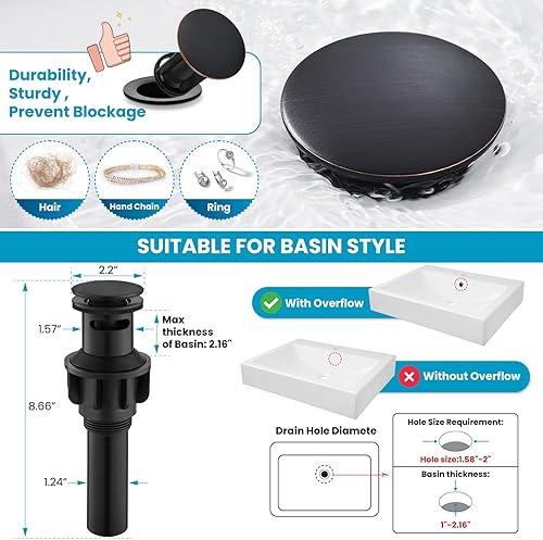 Miniatura 5 de gotonovo Grifos de baño generalizados de 8 pulgadas para fregadero de 3 agujeros, 2 manijas de palanca, montaje en cubierta con drenaje emergente,