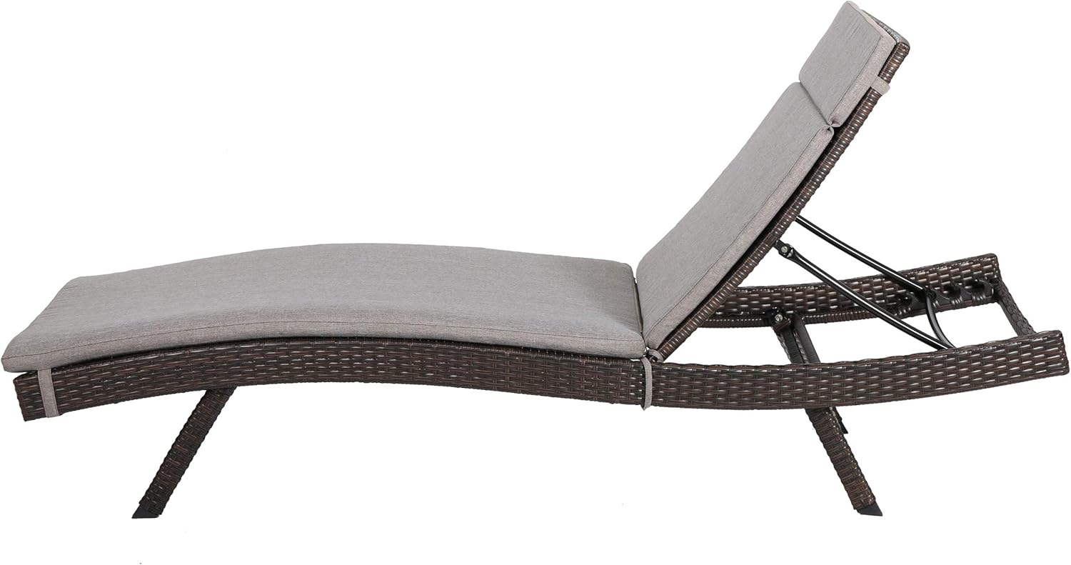 Christopher Knight Home Salem Outdoor Wicker Adjustable Chaise Lounges with Cushions, 2-Pcs Set, Multibrown And Charcoal