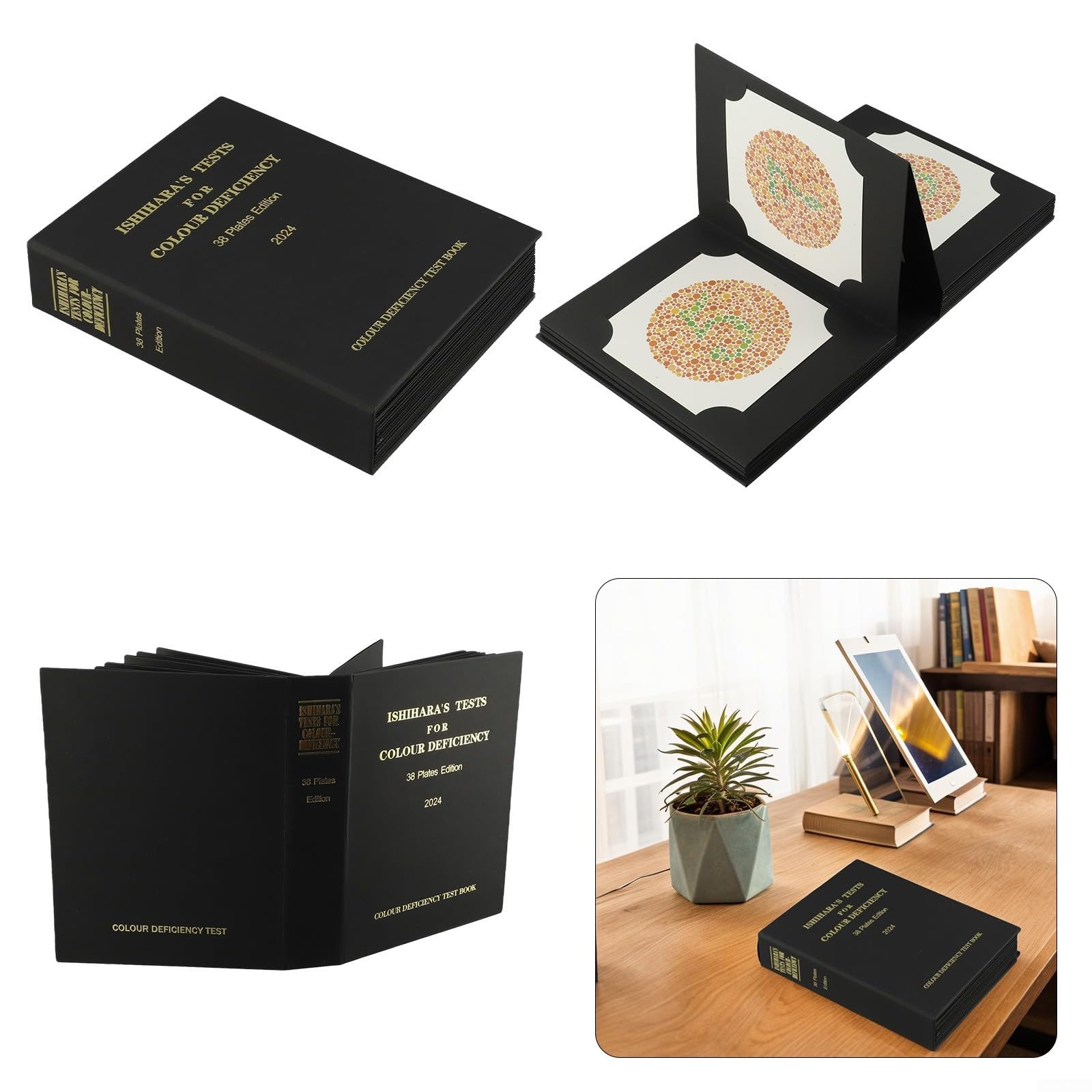 Ishihara - Libro de ceguera al color, kit de detección de 38 placas para deficiencia rojo-verde, herramienta de optometría profesional con diseño de álbum, 19 x 14,8 cm