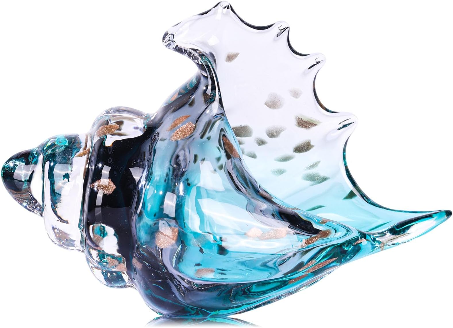 XMGZQ Hand Blown Glass Conch Statue,Sea Glass Art Figurine, Coastal Home Decor with Sea Shells, Living Room TV Stand Above Cabinet,Bookcase,Beach Decoration,Entryway Conch Horn Figurines