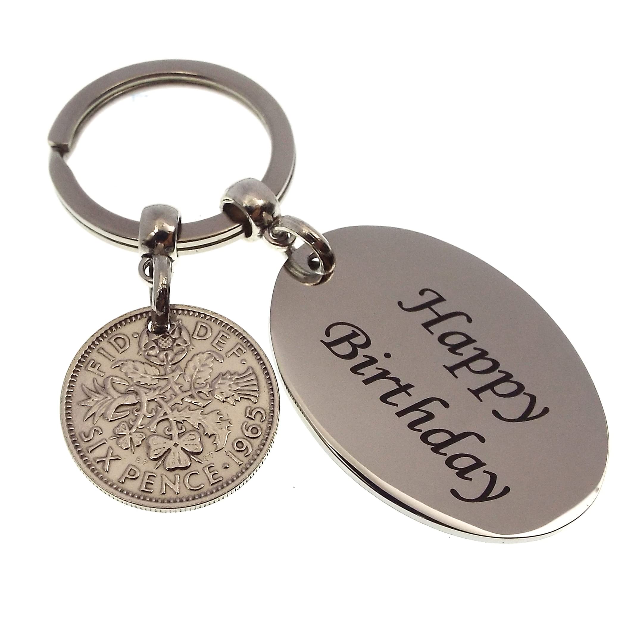 A Silver Dream 1965 HAPPY BIRTHDAY Sixpence Coin Keyring