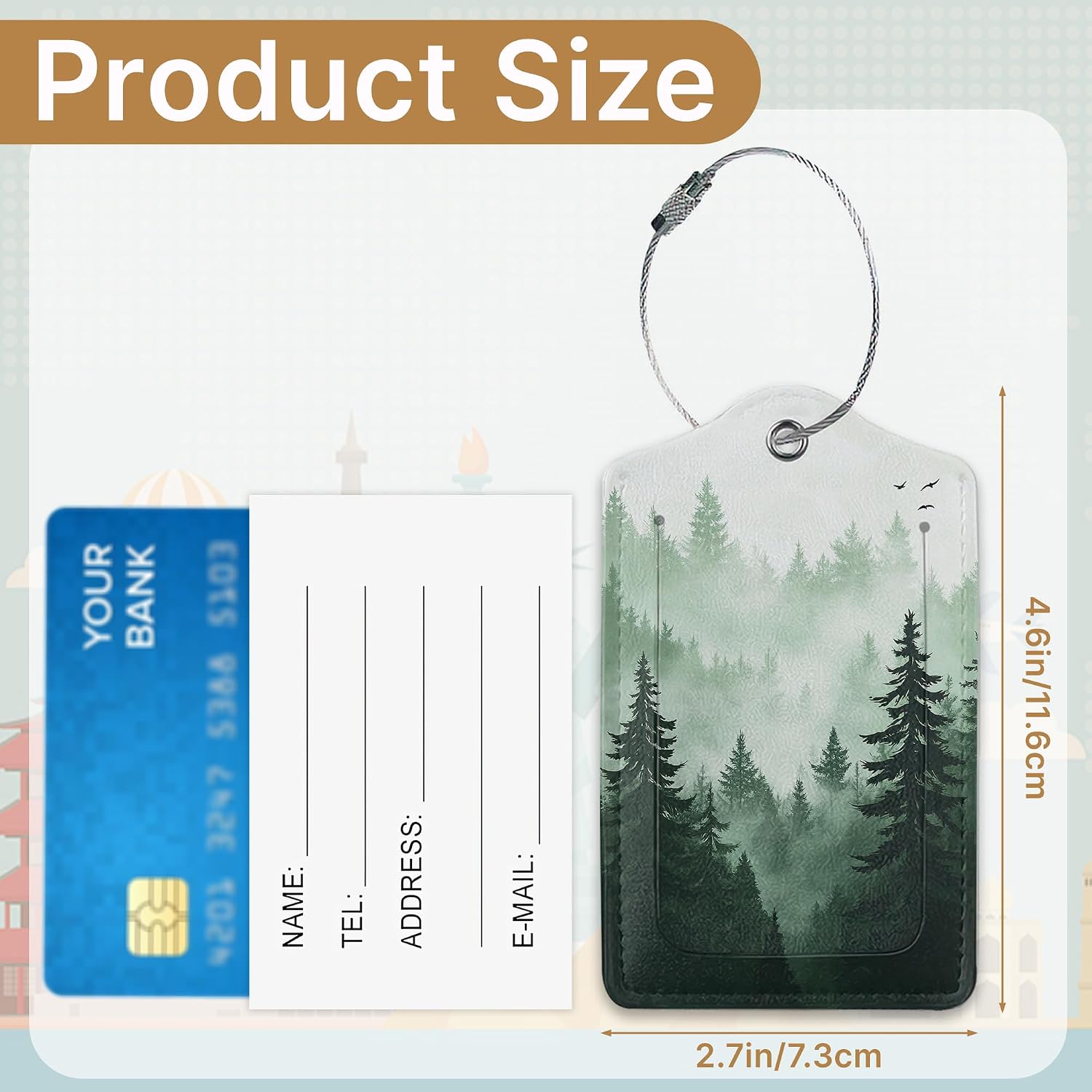 3 Pcs Mystical Forest Luggage Tags for Suitcases, Cute PU Leather Suitcase Tag with Privacy Flap Name ID Label Metal Loop for Baggage Tag for Cruise Airport Travel Essentials image 2