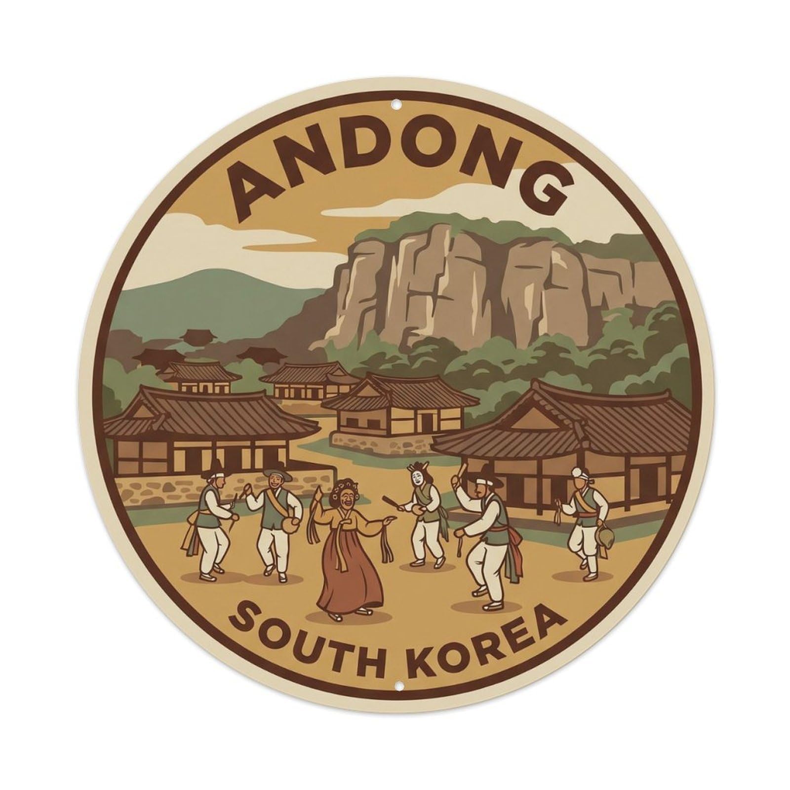 Yrnq 8X8inch Vintage Style Vintage Travel South Korea Andong Mask Metal Tin Sign