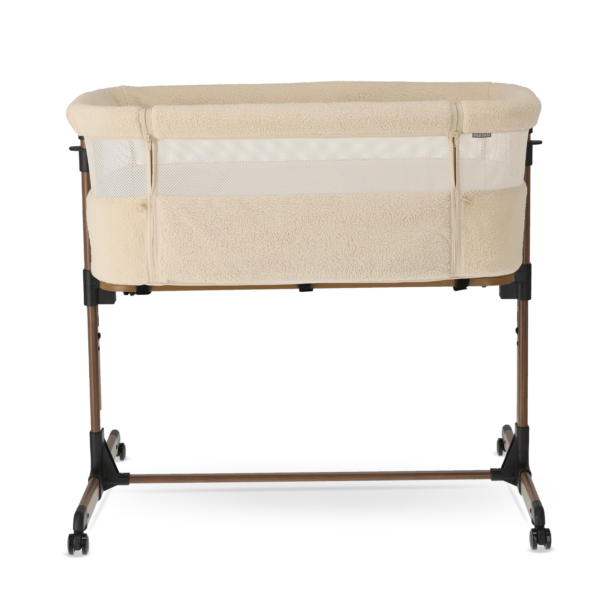 Deryan Snoozy Teddy Co-Sleeper łóżeczko dziecięce 3 w 1, do 9 kg, łóżeczko pomocnicze, kołyska, regulacja wysokości i nachylenie materaca, 4 kółka z hamulcem, ergonomiczna torba na materac, nugat