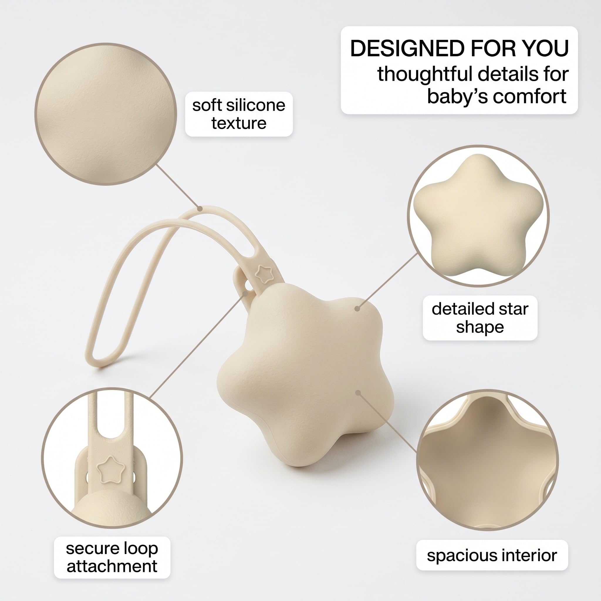 Boîte à sucette en silicone 2 pièces, rangement hygiénique pour bébé, accessoire cadeau naissance (Beige)