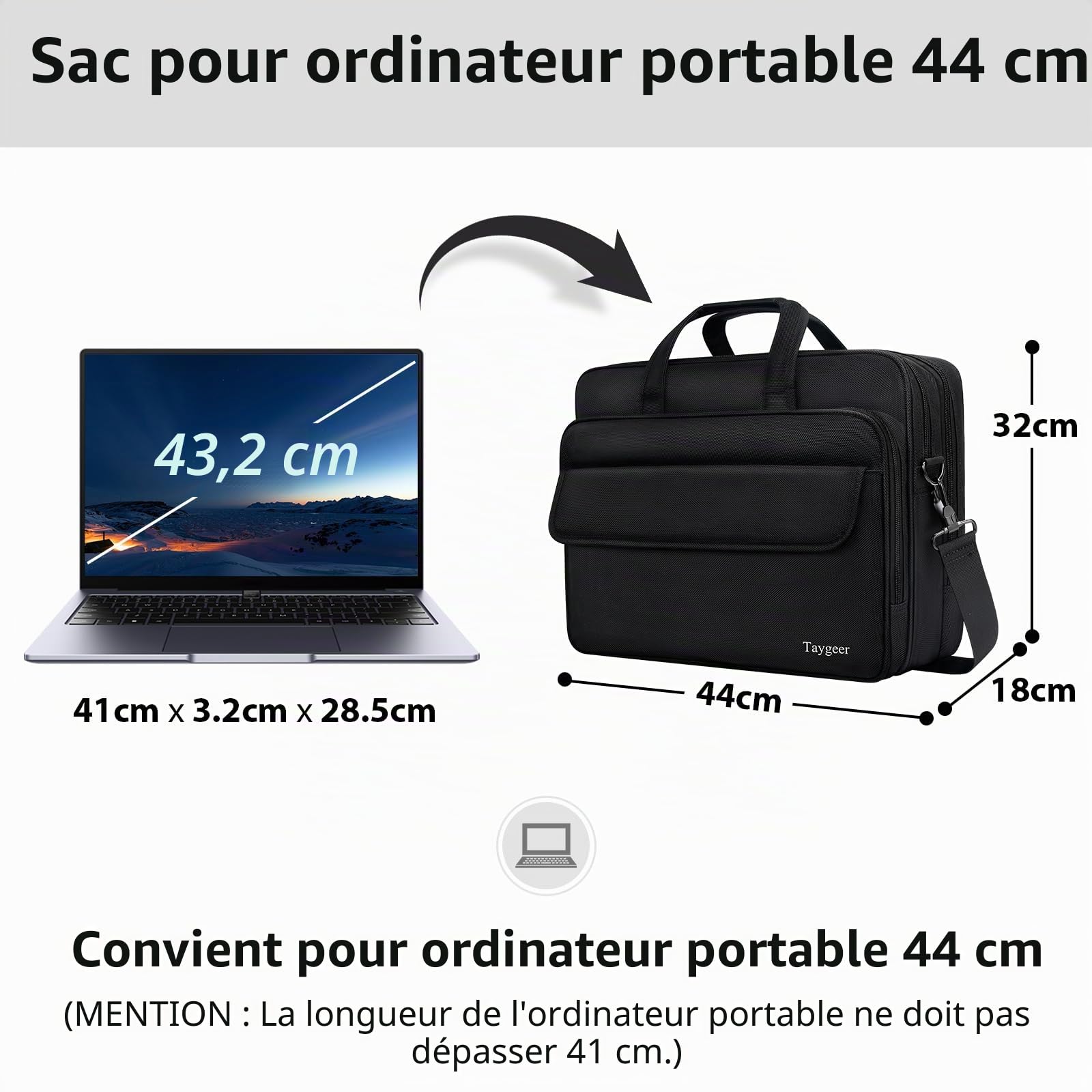Taygeer Sac Ordinateur Portable Expansible 17 Poucse, Ordinateur Sac Messenger Résistant à l'eau Voyage Bureau Sacs bandouliere pour les hommes Portez sur Mallette Business Handcase, Noir