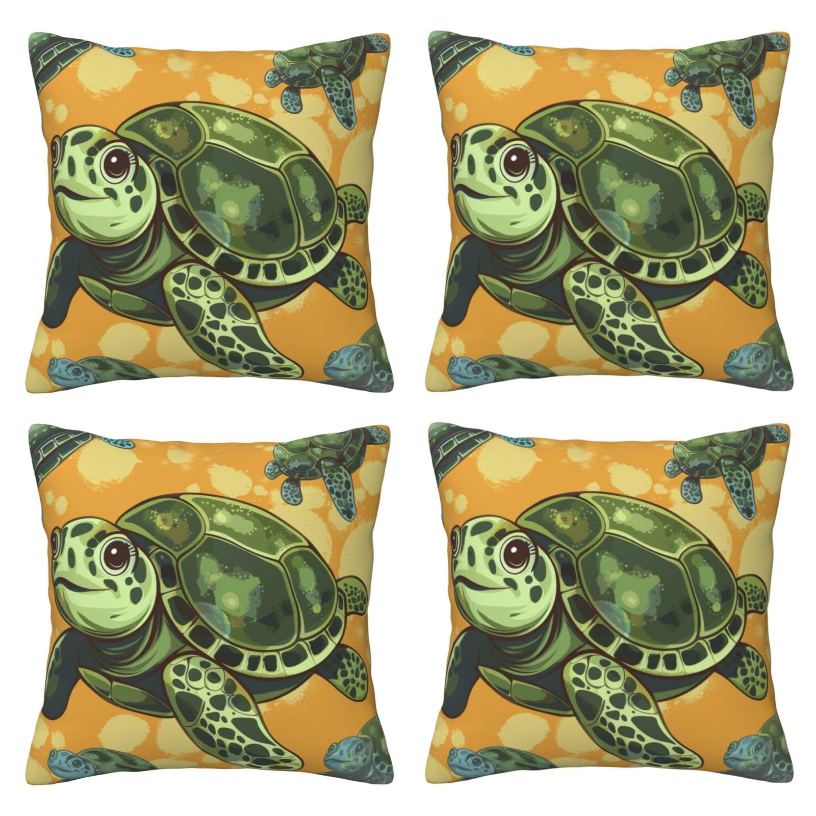 Sea Turtle Throw Pillow Cases 4 Pack Square Pillowcases Super Soft Pillow Protectors With Zipper for Couch Livingroom Sofa Bed Office Car,50x50 CM