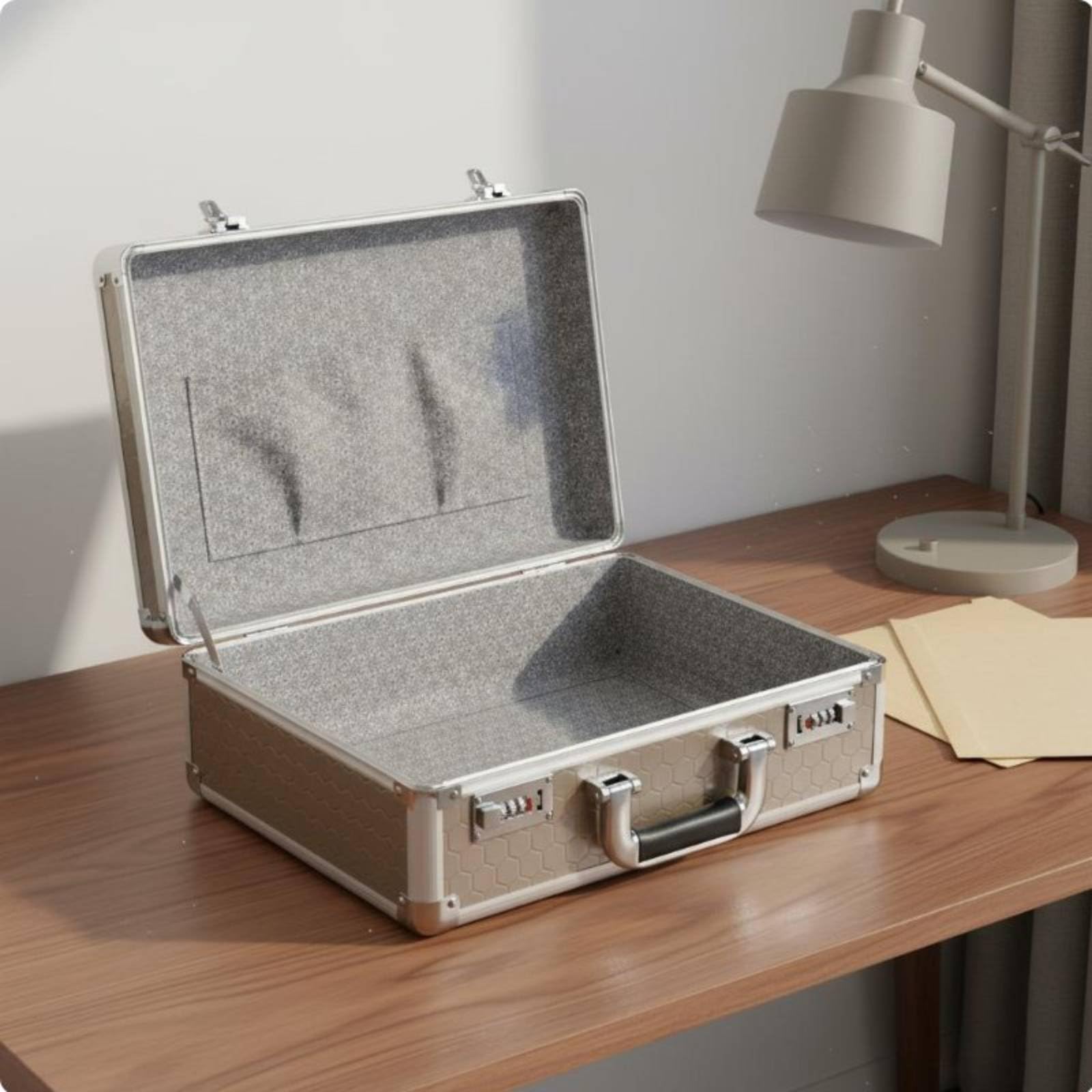 perfeclan Maletín de Aluminio Caja de Caja Organizadora de con Doble Combinación y Asa Portátil Apto para Oficina Viajes Transporte de Equipos Pequeños Hogar, Plata, L P-lock