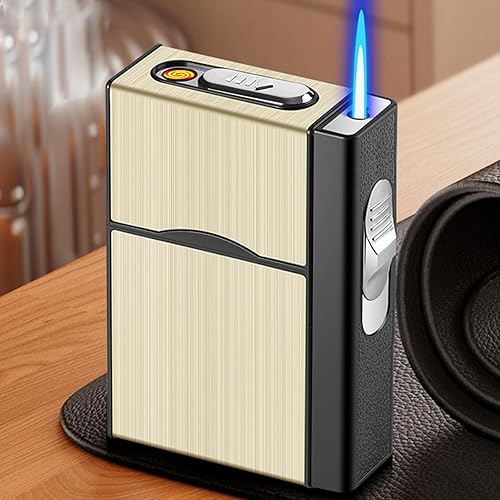 Caja de cigarrillos de metal para 20 cigarrillos regulares, caja de cigarrillos retro para hombres y mujeres, caja multifuncional (gas no incluido)