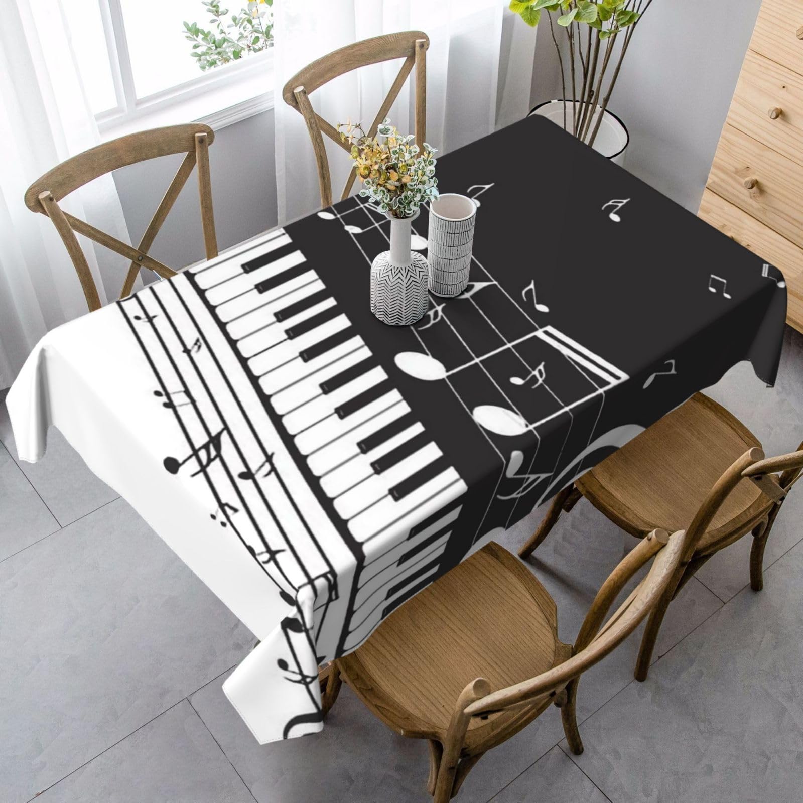 Nappe piano et notes de musique 137x183cm pour table rectangulaire