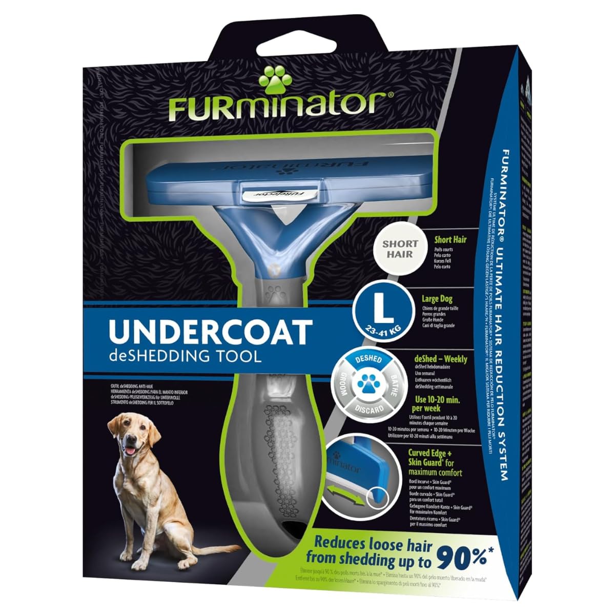 FURminator deShedding, Tool para perros grandes de pelo corto, Cepillo talla L para eliminar el pelo suelto