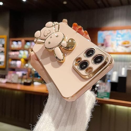 Miniatura 5 de Funda con soporte de conejo de corazón para Xiaomi 11T, cubierta protectora delgada de TPU suave galvanizada a prueba de golpes con lindo soporte de