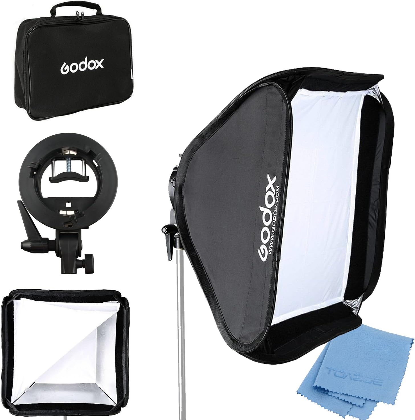 Godox Godox 24"x 24" 60cmx60cm Foldable Universal Softbox with S Style Speedlite Bracket for Flash Bowens Elinchrom Mount Accessories Direction Adjustable