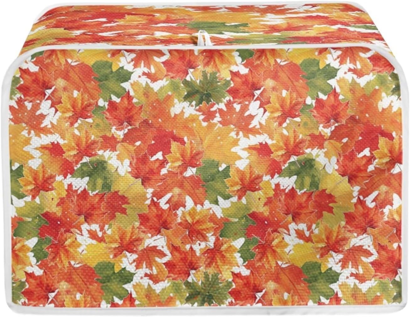 Mumeson Thanksgiving Maple Leaf Toaster Cover 4 Slice Toaster Bread Maker Protection for Kitchen Small Appliance Dust Cover Lightweight Fingerprint Protector