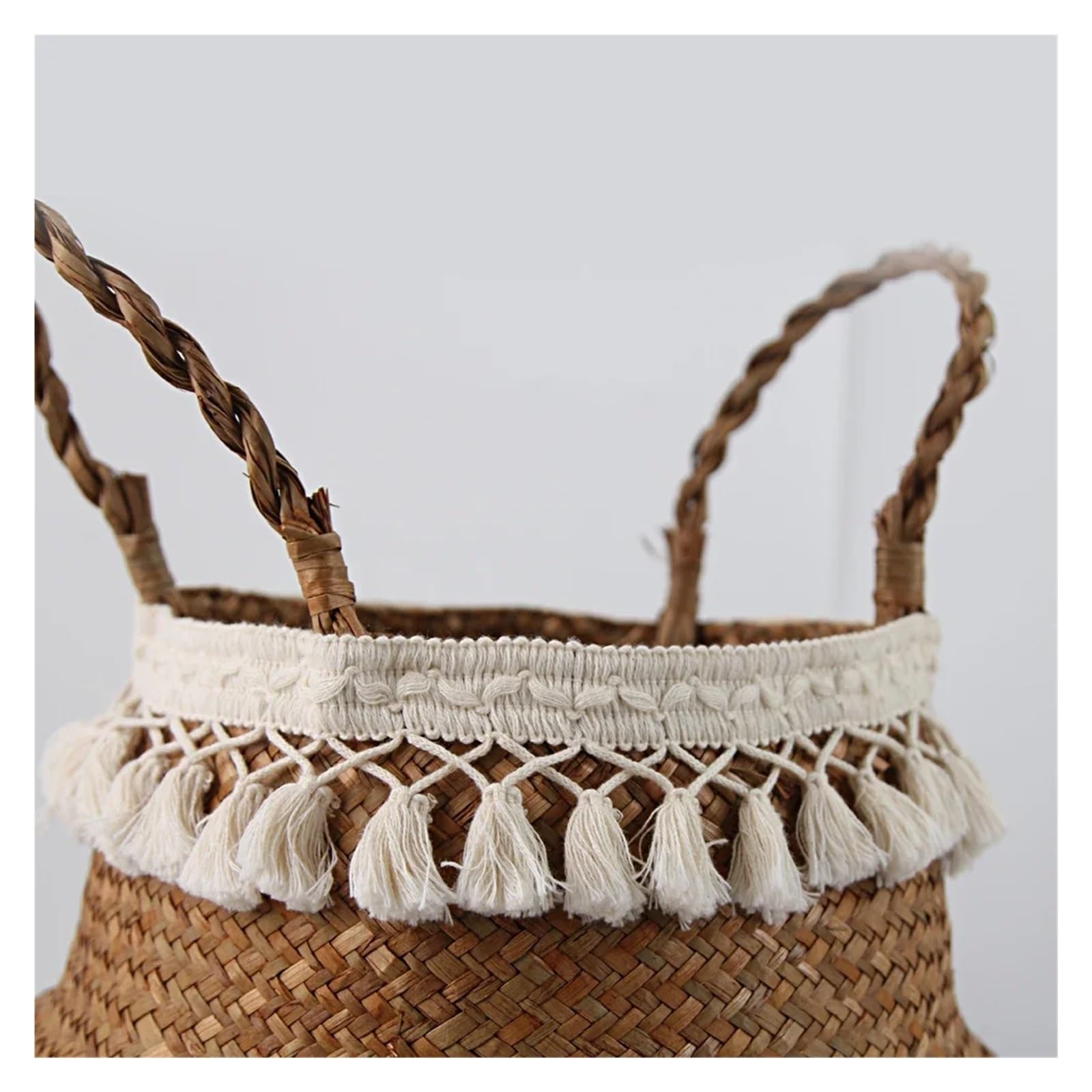Cache Pot en Osier Paniers de Rangement Pliables en Osier tissé à la Main, jardinière en Pot, Panier à Linge Pliant Suspendu, jonc de mer(C,S 22cmX20cm)