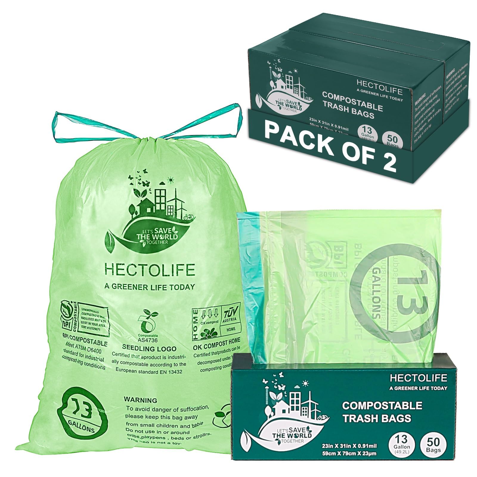 HECTOLIFE 13 Gal Compostable Trash Bags