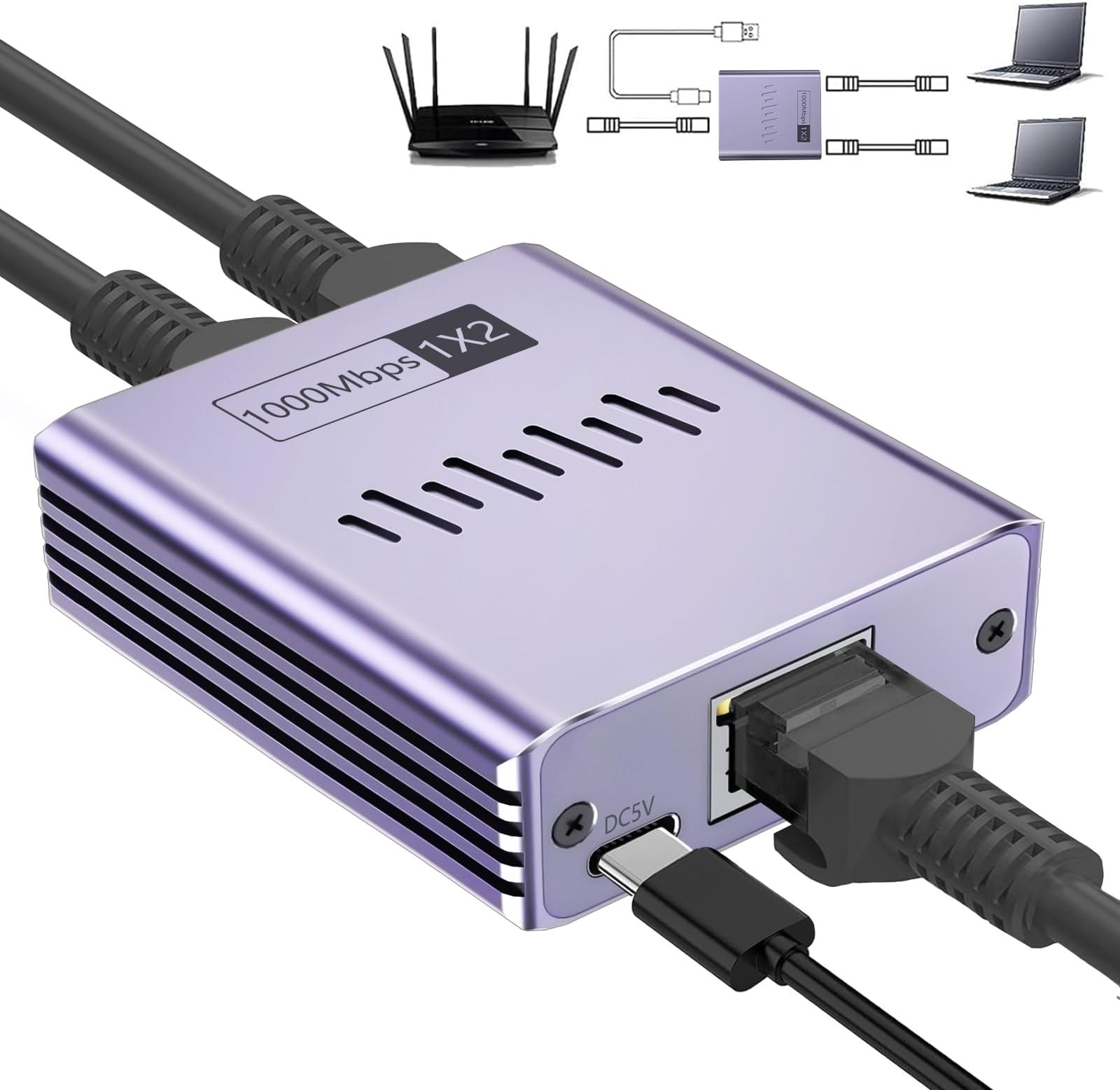 Amazon.com: Ethernet Splitter 1 to 2 1000Mbps, Internet Splitter High ...