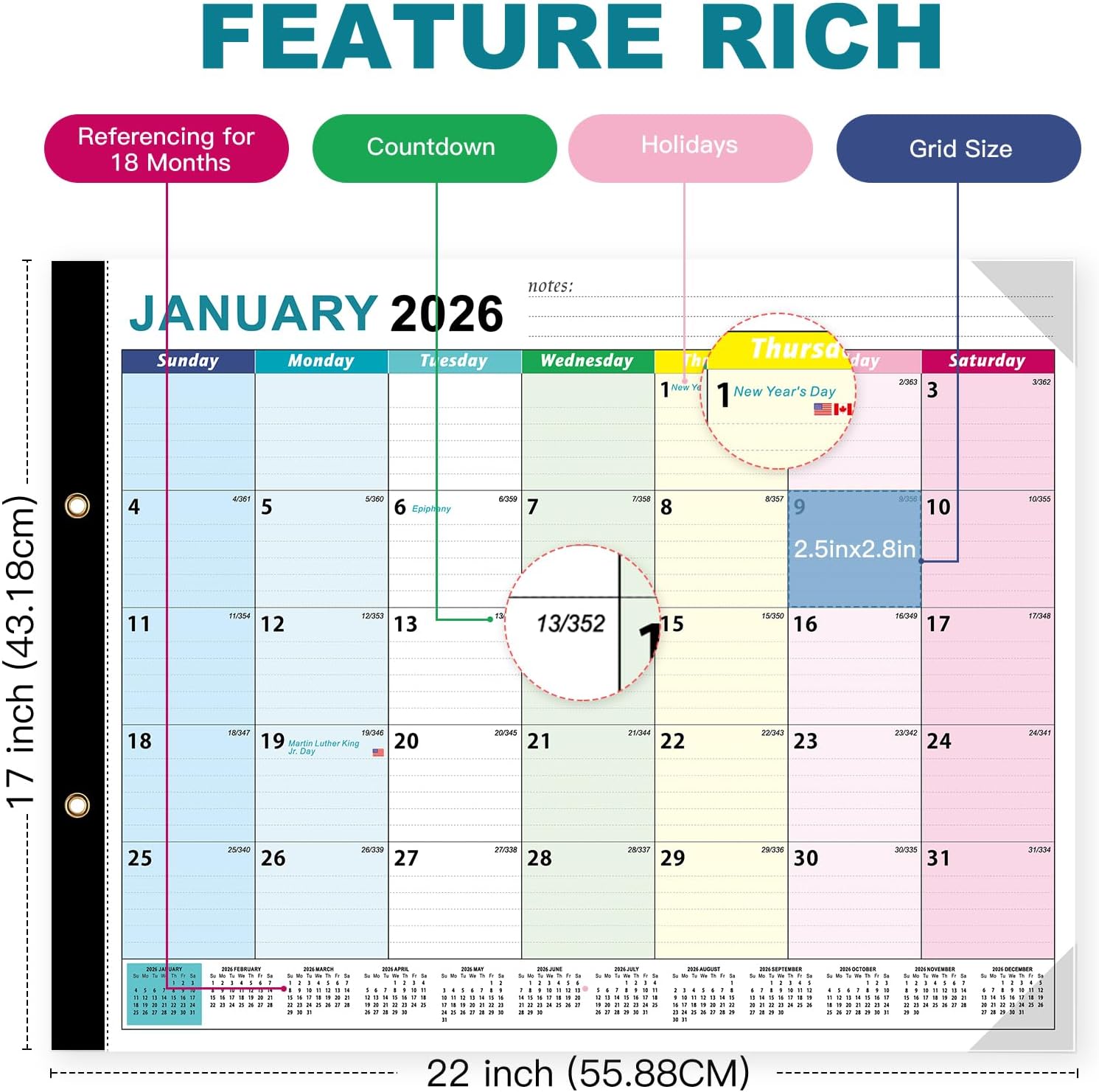 Desk Calendar 2026 Extra-Large 22" x17", AgePlace Wall Calendar 2026-2027 Covers January 2026 - June 2027, Office Supplies Desktop Monthly Calendar for Home Classroom School & Office Or teacher Gifts LGOSF(Jan. 2026-Jun. 2027)