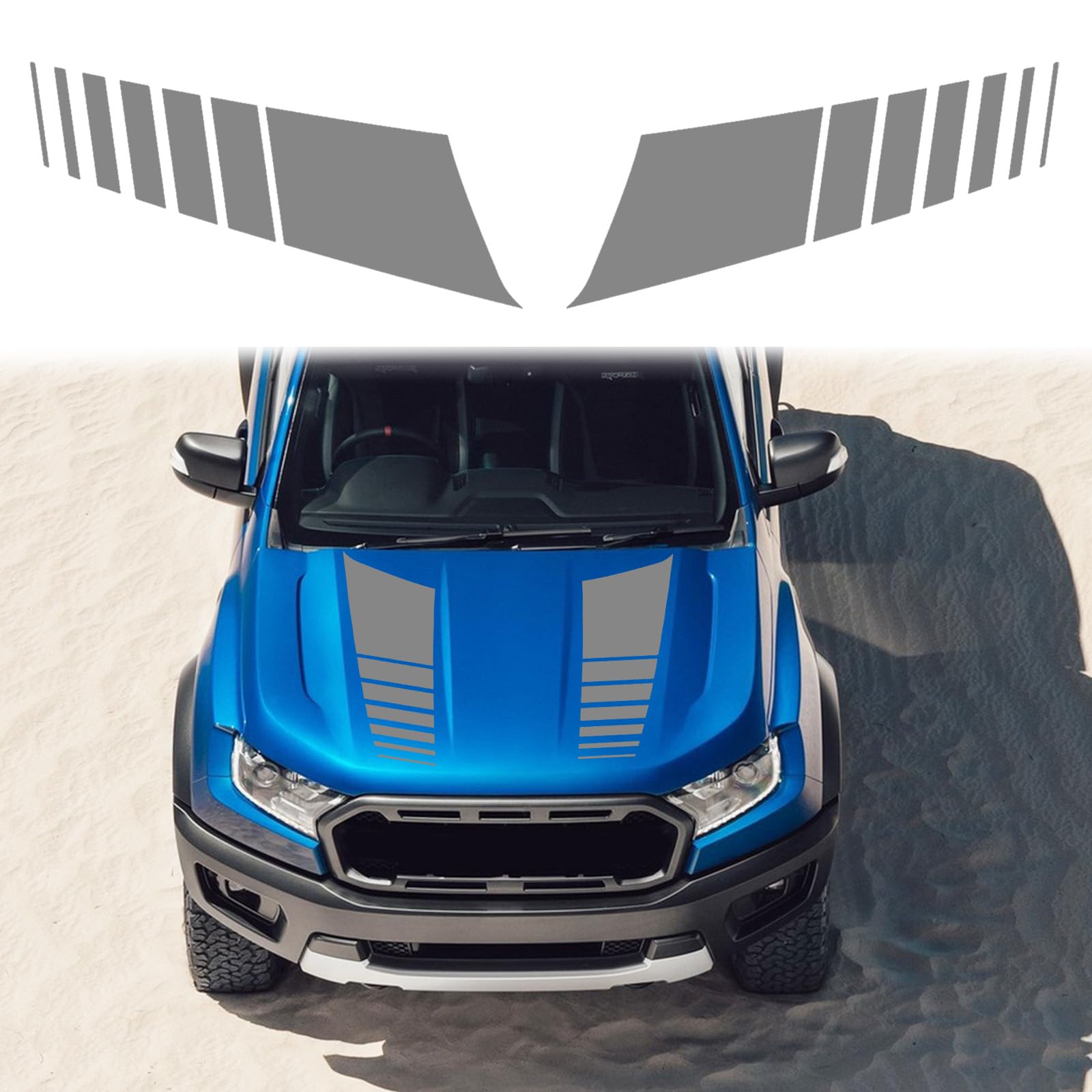 ramuel Compatible with 2PCS Car Hood Cover Vinyl Stripe Stickers Racing Stripes Auto Bonnet Hoods Bumper Decoration Decals Graphics Accessories for Pickup Truck Universal (Grey)