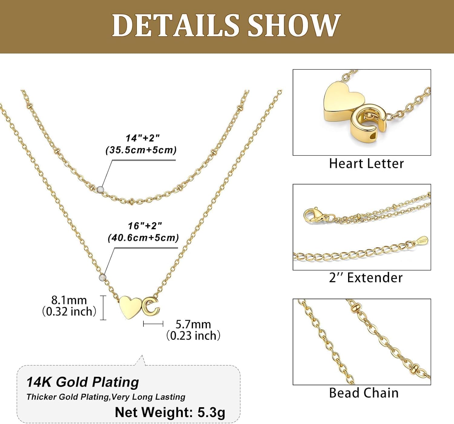 Bestyle Initial Necklaces for Women, Tiny Letter Heart Layered Necklace Dainty Gold/Silver A-Z Pendant Stainless Steel Necklace Personalized Monogram Birthday Jewelry Gifts - Image 5