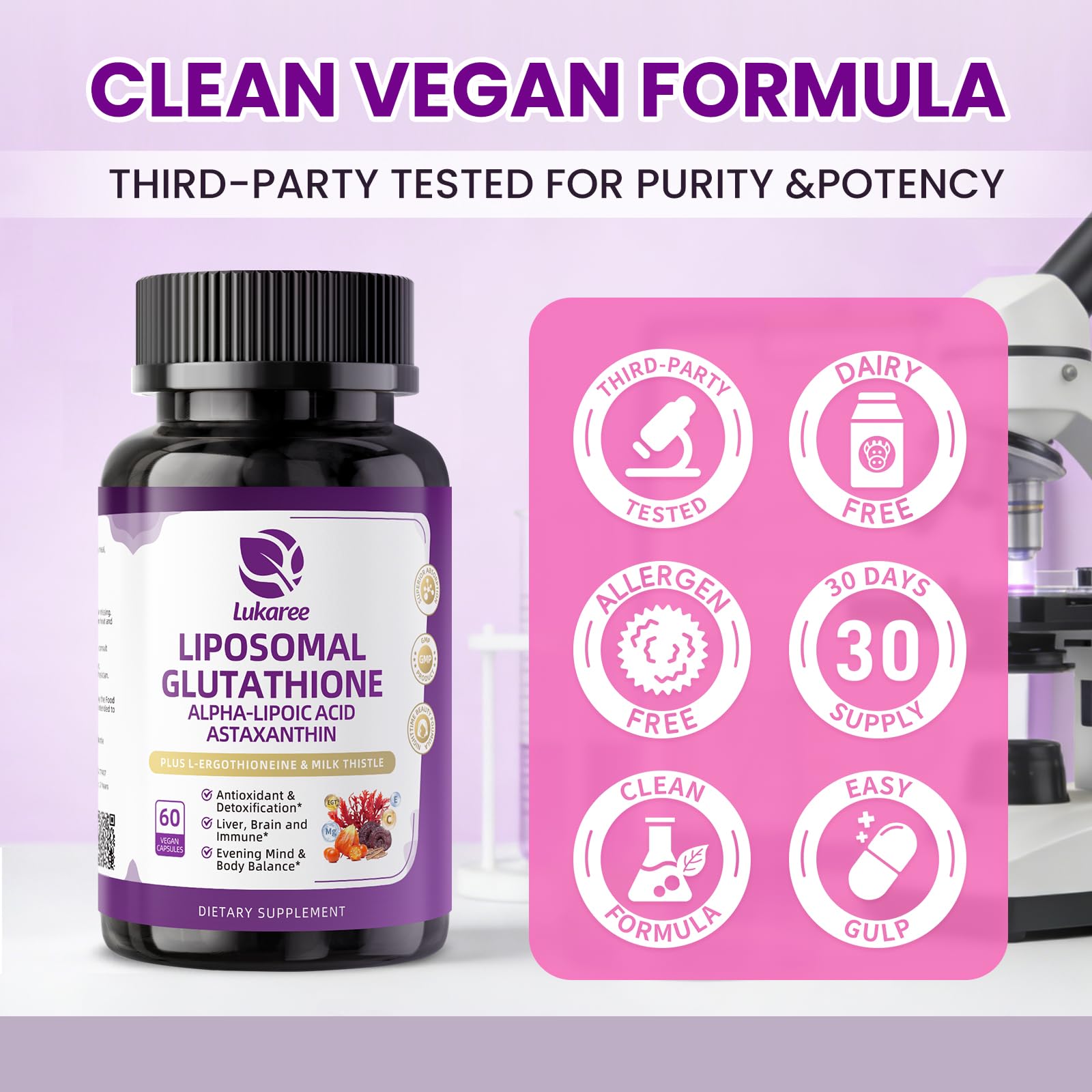 Liposomal Glutathione 500mg with Astaxanthin for Detox 60 Vegan Capsules — Amazon image 3