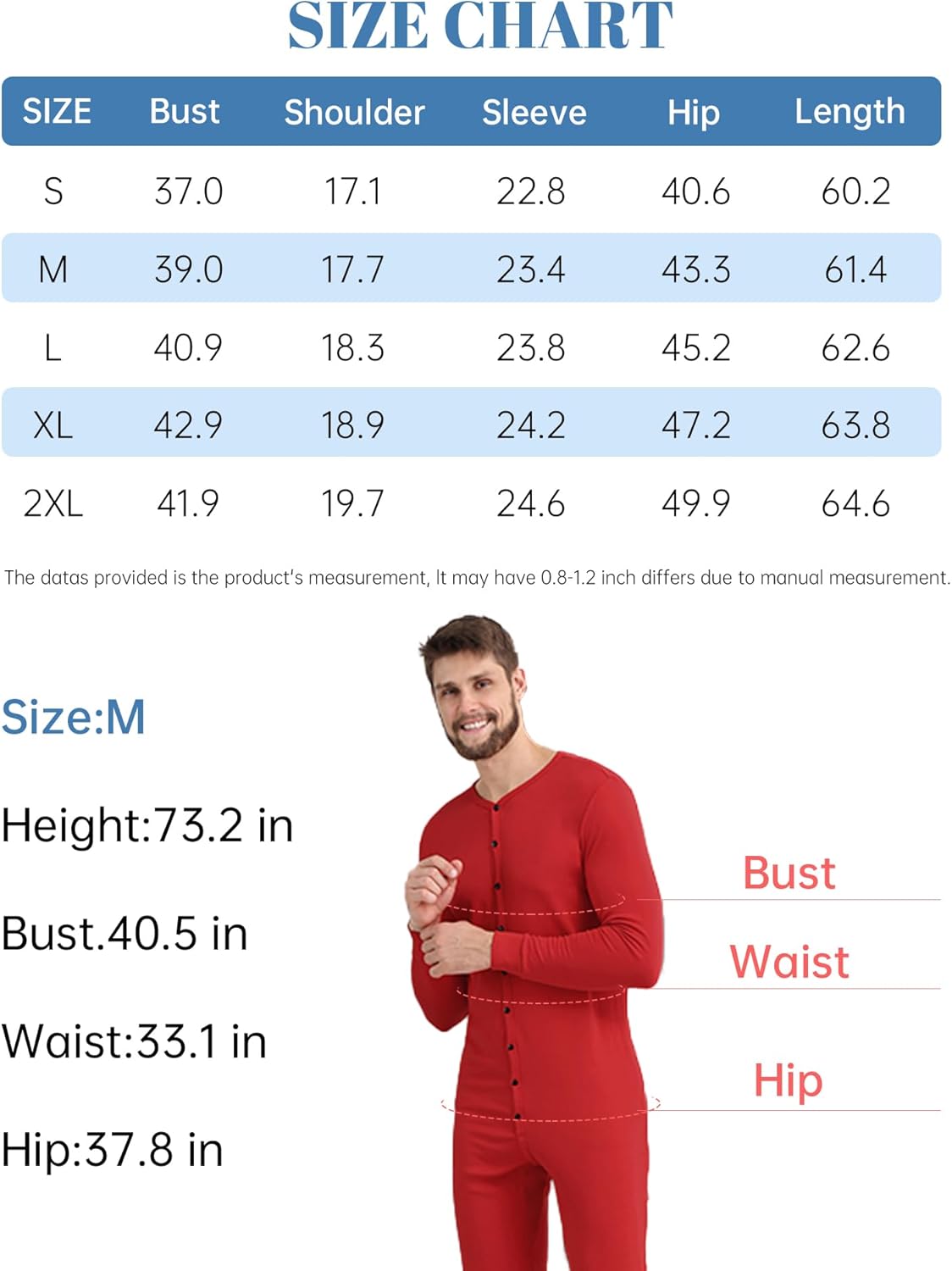 COLORFULLEAF Men's Cotton Thermal Underwear Union Suits Henley Onesies Base Layer - Image 6
