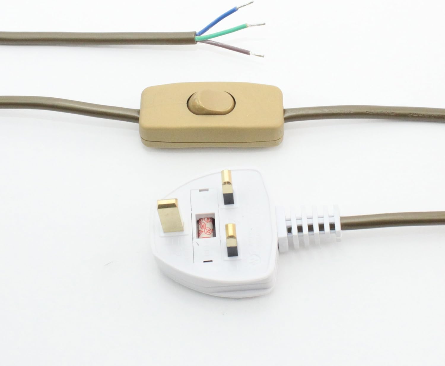 3 Core Table Lamp Pre Made Cable with Inline Switch 2.5 Meters (Gold