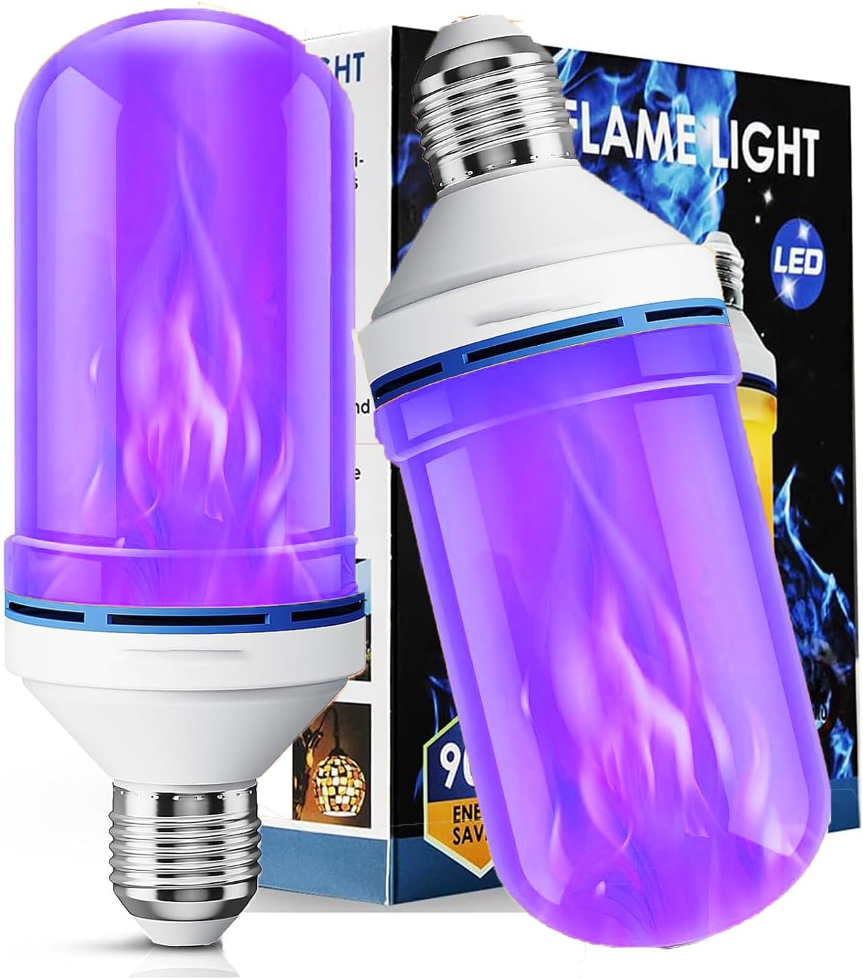 Upgraded LED Purple Flame Light Bulbs, 4-Mode Flickering Light Bulbs with Gravity Sensor, E26 Fire Light Bulb for Porch Party Patio Home Halloween Christmas Indoor Outdoor (Purple, 1)