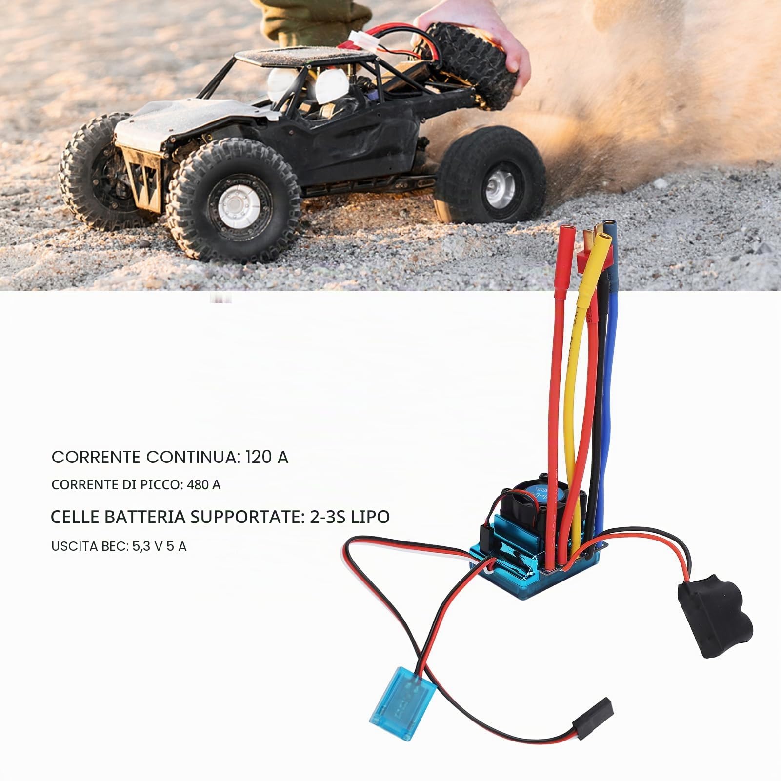 Buachois ESC Brushless Regolatore di Velocita 120A Impermeabile per Auto e Barche RC 1 10 1 12 Controllo Elettronico Alta Potenza con Ventola di Raffreddamento