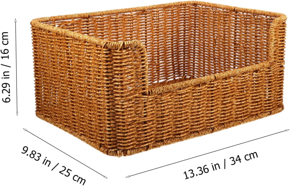 Luxshiny Woven Desktop Organizer Basket Multi Function Imitation Rattan Storage for Home Office for Book Organization Decorative Storage Natural Texture Odor