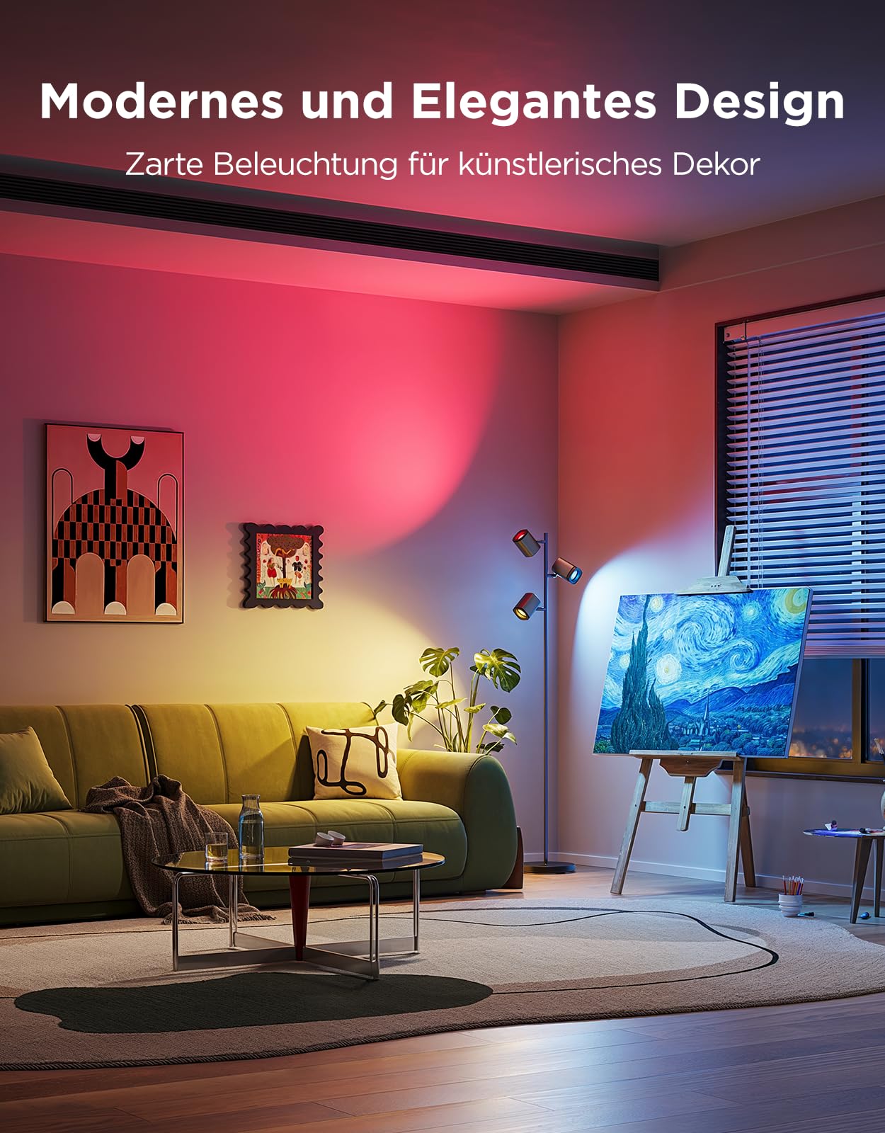 Govee 3-Flammen LED Stehlampe, RGBWW Fokus-Verstellbar, 1500lm, Matter Alexa Kompatibel, 64+ Szenen, Musik Sync, 157cm, Schwarz