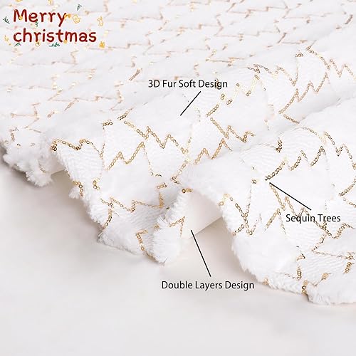 Miniatura 30 de Falda de árbol de Navidad de 48 pulgadas, falda de árbol de piel sintética de lujo con copos de nieve dorados y lentejuelas, alfombrillas grandes