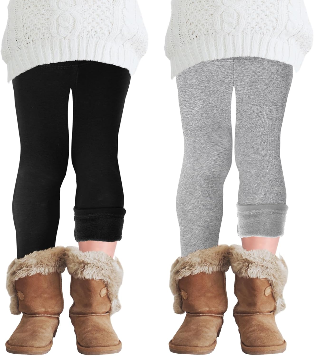 Chuarry 2 Pcs Girl's Winter Fleece Pants Lined Warm Full Length Basic Thick Pants for Kid Toddler