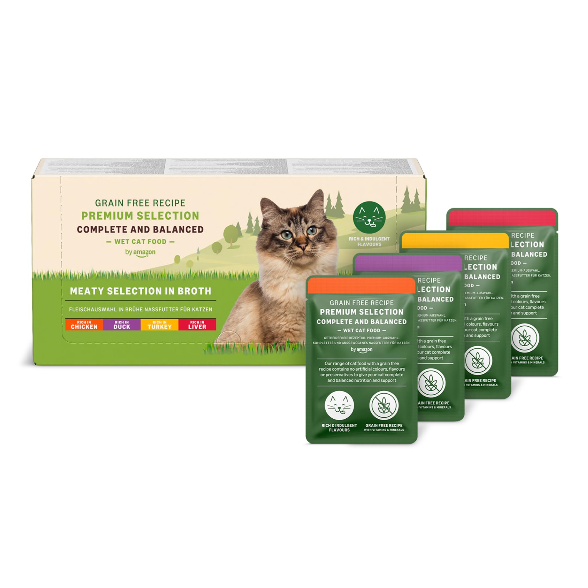 by Amazon Aliments Humides sans Céréales pour Chats, Selection de Viande en Gelée 4.76kg, 56 Lot de 85g (Anciennement Lifelong)