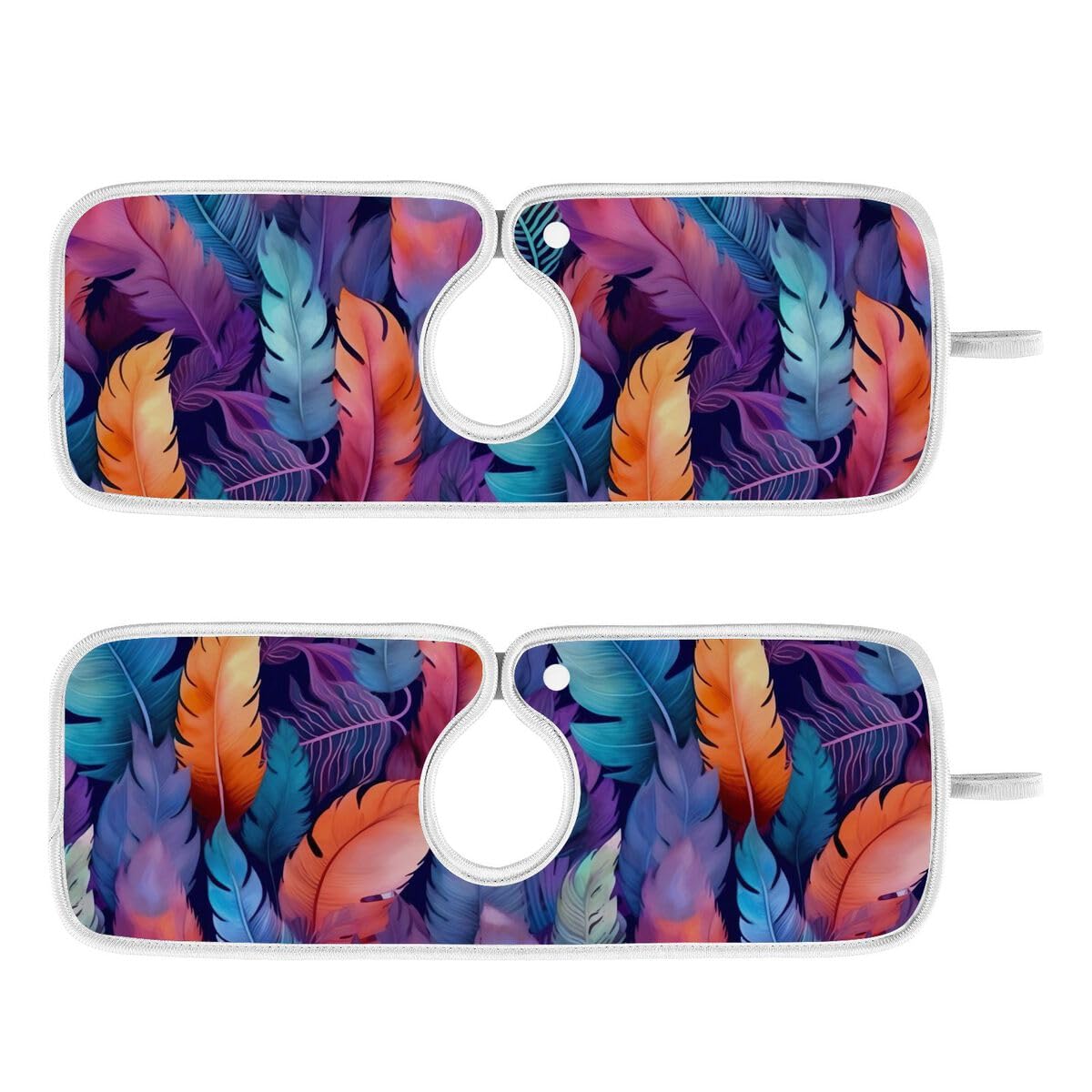 FULUHUAPIN 2 Pack Watercolor Feathers Kitchen Faucet Splash Catcher Absorbent Mat, Polyester Sponges Machine Washable Quick Dry Drying Mat, Sink Accessories 30'' x 5'' 20324066