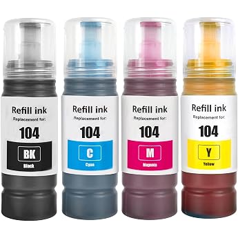 104 ink compatible with Epson 104 ink cartridges, refill ink for ecotank ET-1810 ET-2810 ET-2820 ET-2870 ET-2814 ET-2815 ET-2