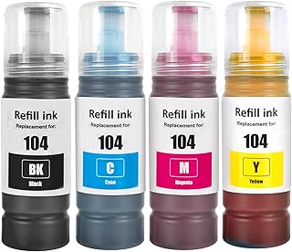 SHUOLEI 104 Ink Compatible with Epson 104 Ink Cartridges Bottle Multipack for ET-1810 ET-2726 ET-2810 ET-2811 ET-2812 ET-2814 ET-2815 ET-2820 ET-2821 ET-2825 ET-2826 ET-4800 (4 Pack, BK/C/M/Y)