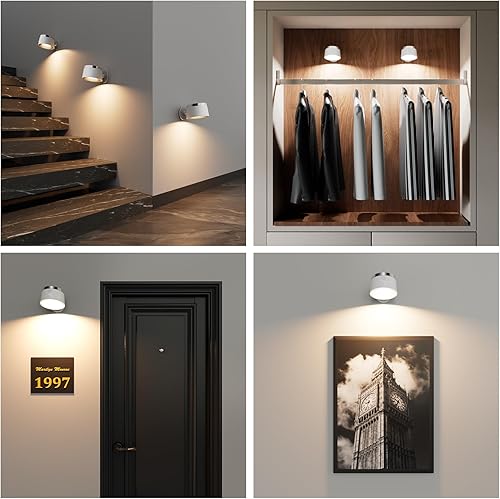 Miniatura 5 de Speclux Apliques de pared de fuente de luz con sensor de movimiento, luces LED inalámbricas de noche de pared con rotación de 360 y recargable, 3