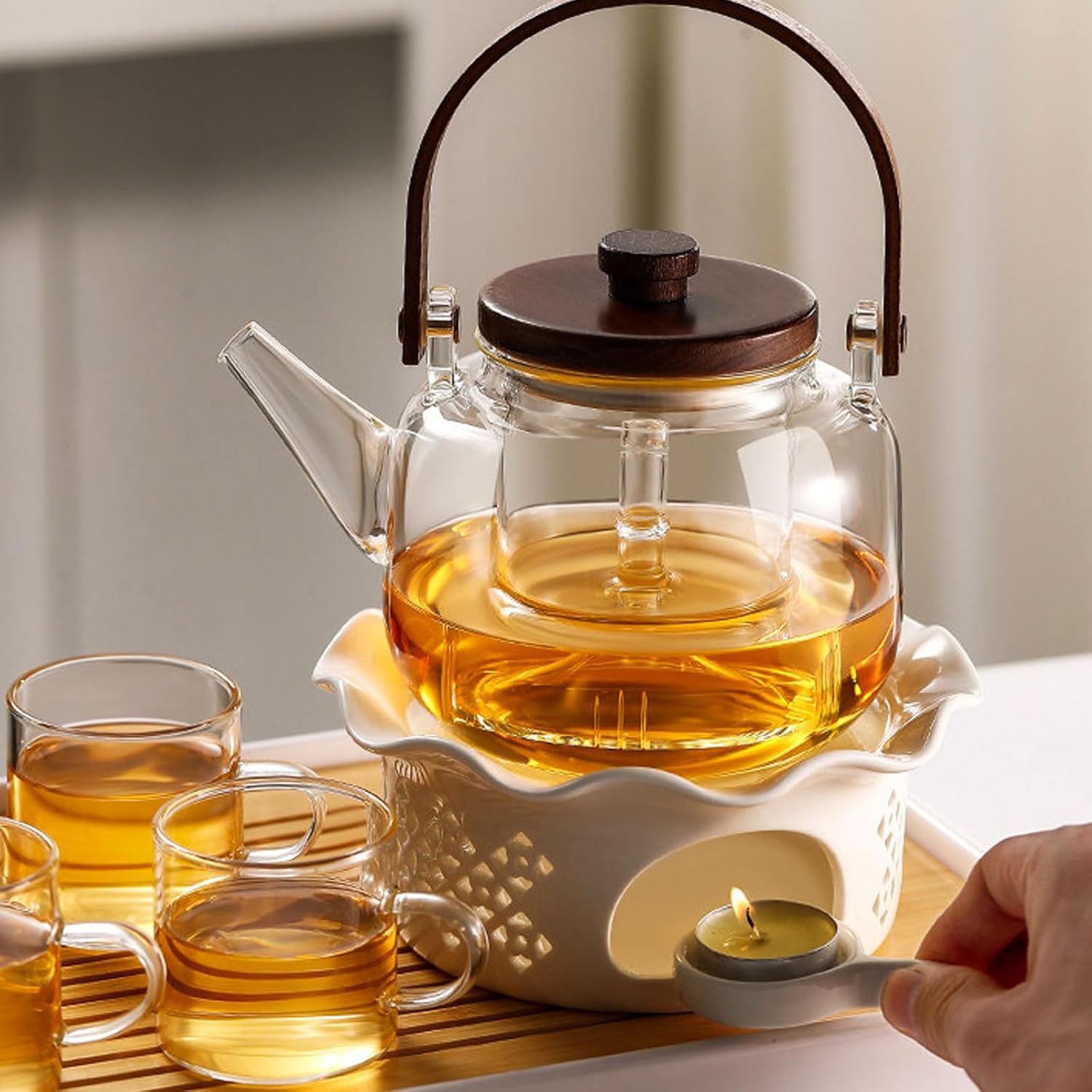 Ceramic Teapot Warmer White Porcelain with Intricate Cutout Design Fluted Edge Heat Resistant for Keeping Tea Coffee Warm Handcrafted-A