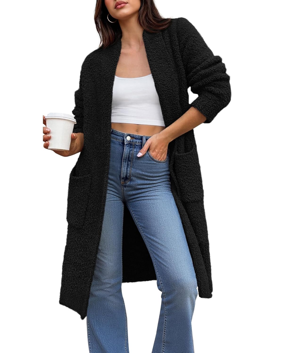 BTFBM Long Cardigans for Women Trendy Fall 2025 Open Front Long Sleeve Oversized Sweaters Casual Knit Winter Coats
