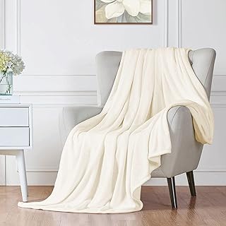 Fleece Blanket Plush Throw Fuzzy Lightweight (Throw Size 50x60 Cream) Super Soft Microfiber Flannel Blankets for Couch, Bed, Sofa Ultra Luxurious Warm and Cozy for All Seasons