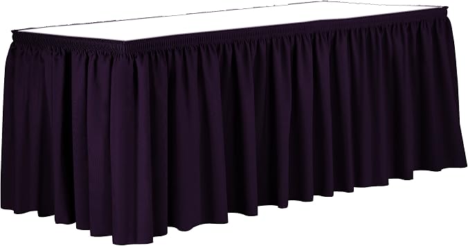 Ultimate Textile Pleat Polyester Fabric Table Skirt - Machine Washable, Flame Resistant, Cut & Sewn in NJ, Desk Skirt - Aubergine, 7 Shirred Pleat x 42" h