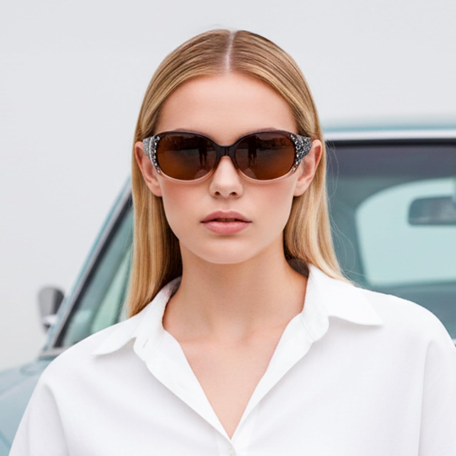 FEISEDY Women's Polarized Sunglasses Wrap Around Rhinestone Design Fashion Sunnies UV400 Protection B1091 - Image 2