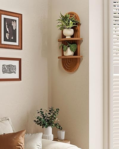 Miniatura 5 de Bamworld Decoración de Pared Boho Estante de Pared para Plantas Marrón, Decoración Moderna de Mediados de Siglo Estante Colgante para Plantas,