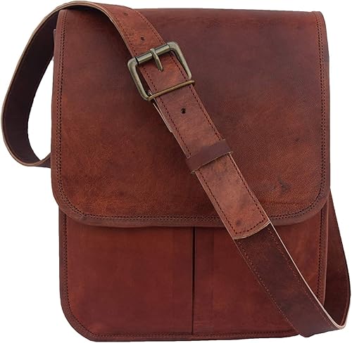 Miniatura 4 de 11 x 9 pulgadas cuero genuino mensajero bandolera bandolera unisex bolsa vertical, Marrón