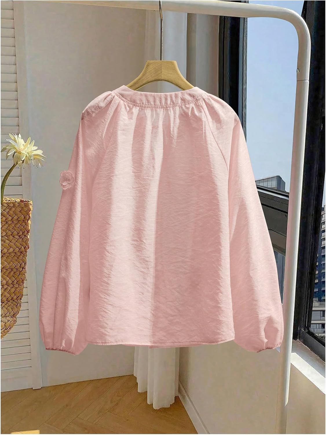 GORGLITTER Women's Boho Peasant Blouses Floral Embroidered Tops Summer Sheer Tie Front Flowy Long Sleeve Button Up Shirts - Image 3